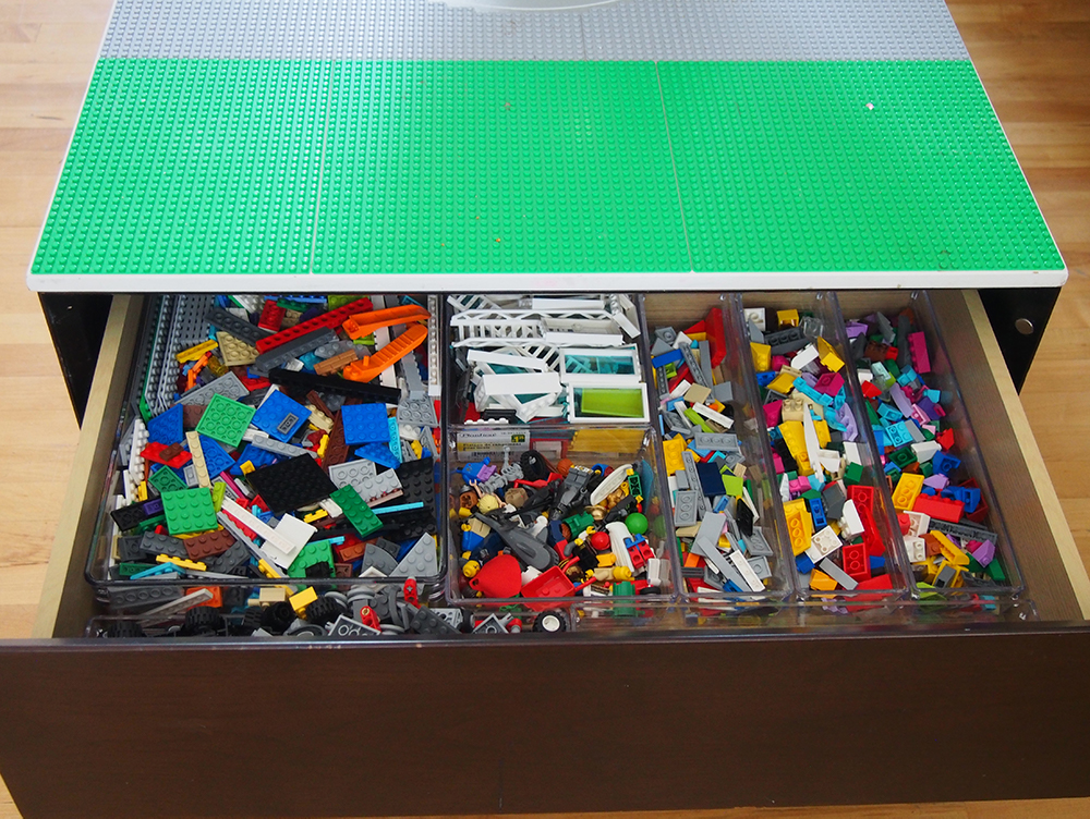 Ways to Store Lego in a Small Space - dividers inside a drawer